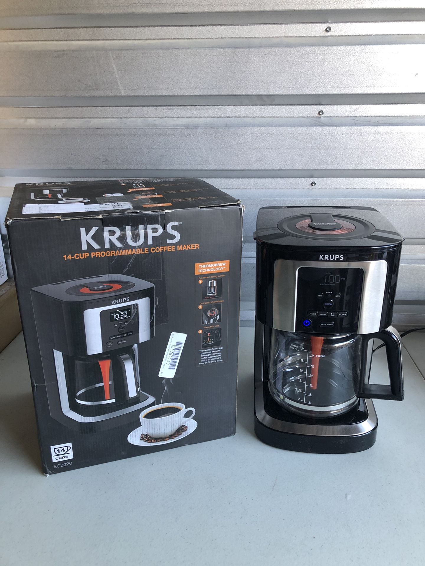 KRUPS, EC322, 14-Cup Programmable Coffee Maker, Professional Permanent Gold-Tone, Thermobrew Technology, Black