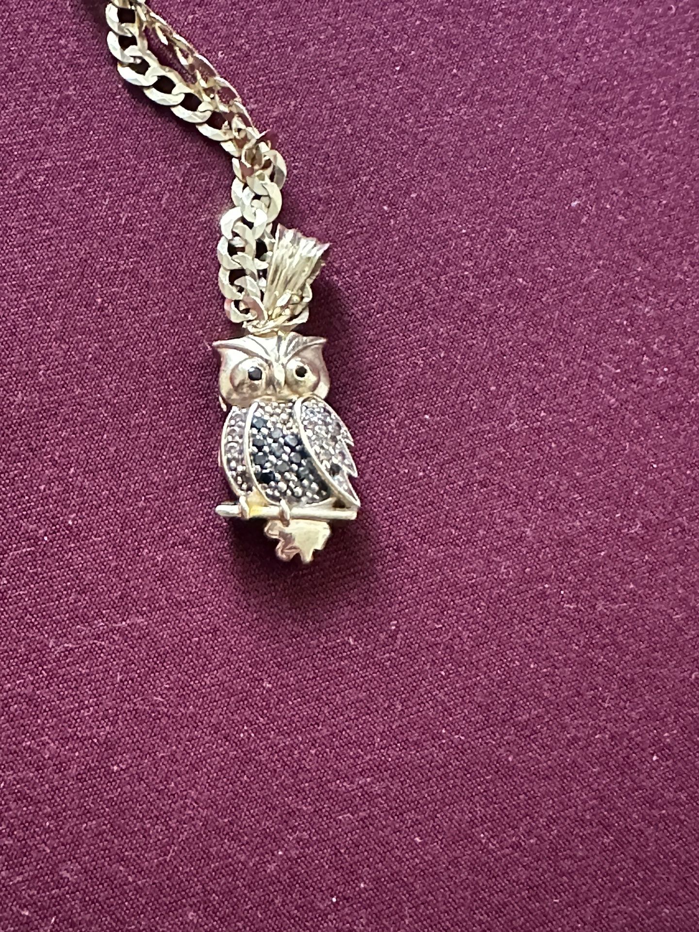 Solid 14k Gold And Diamond Owl Charm Pendant