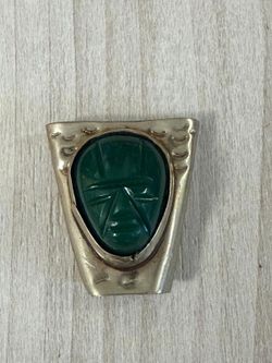 Dije Cadena Plata Con Adorno Piedra Jade Joyería Antigua 