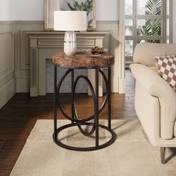 Round Black & Wood End Table – Modern O-Shaped Frame
