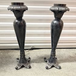 Candlestick Holder Antique Vintage Decorative Marble Candle Stand Pedestal Set of 2