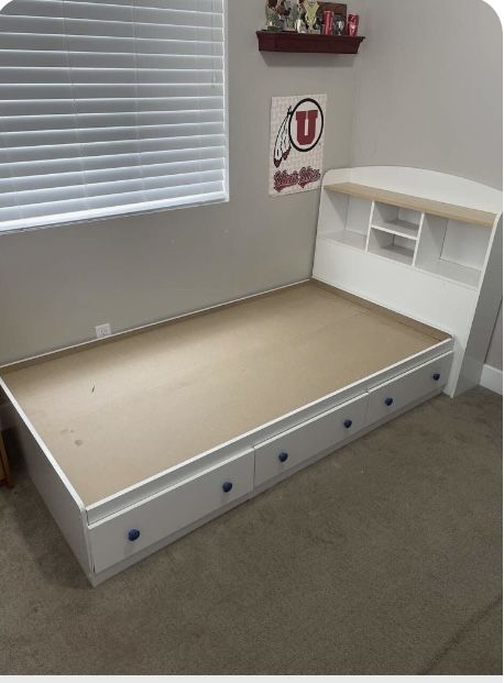 Twin Bed Frame With Book Shelf And Drawers 