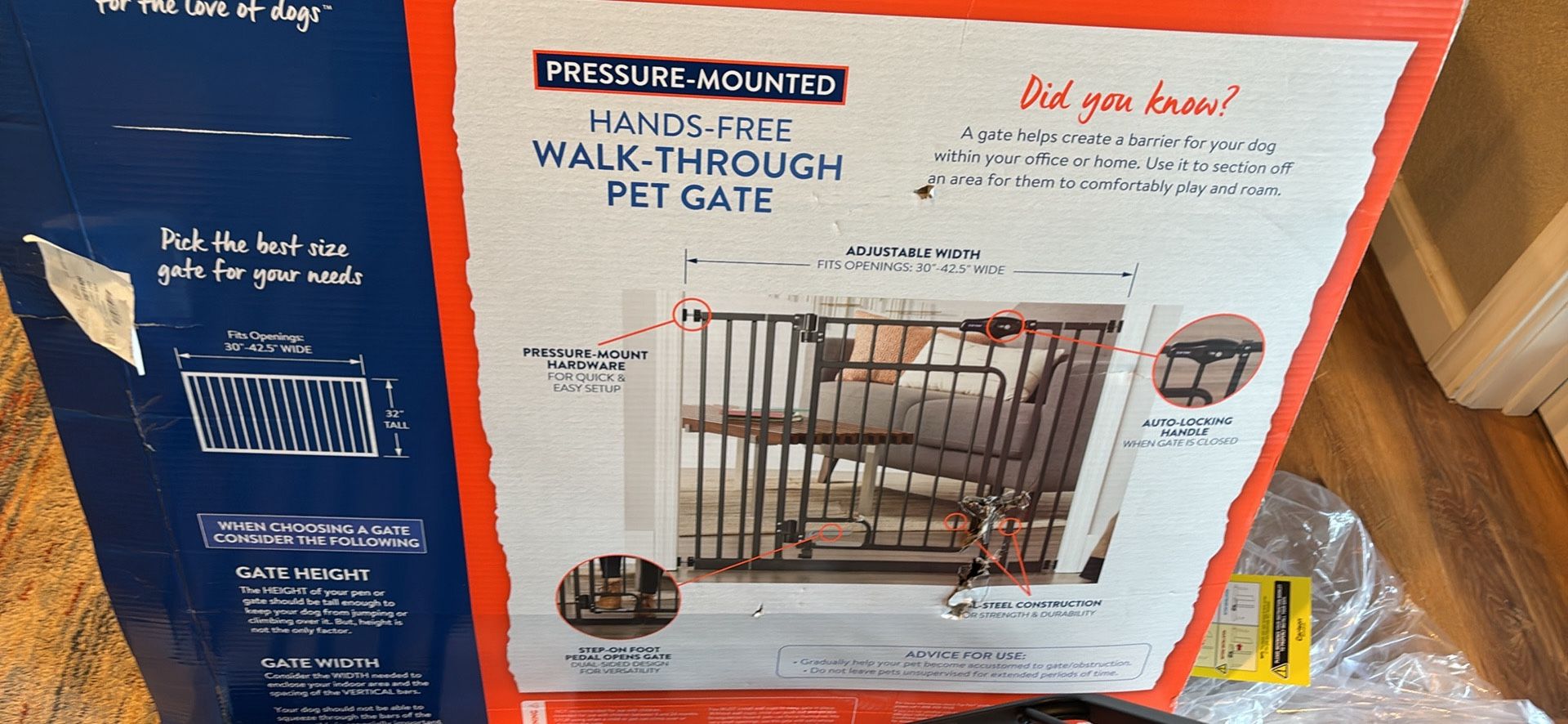 Top paw Hands Free Walk Through Dog Pet Gate