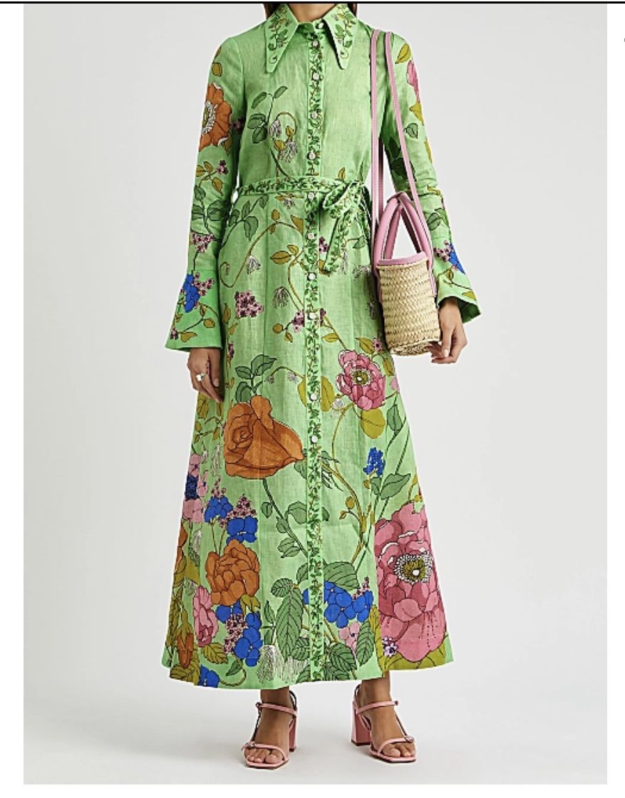 Alemais Olivia floral-print linen maxi shirt dress