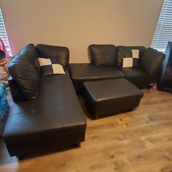 L Shape Leather Couch With Ottoman