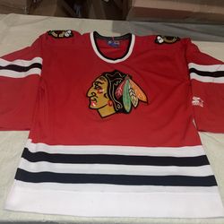 Chicago Blackhawks Jersey Red Starter Mens Medium Sewn Crest 90s Vintage NHL