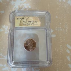  2025-D Lincoln Penny ICG MS66 RD “Last Year of Issue” - ¡El último centavo que se fabricará en EE.UU.!