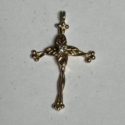 14K Gold Cross Pendant with Diamond Accent — 0.7 g, 0.9” Tall