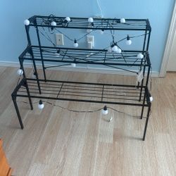 Black Metal 3-Tier Display Shelf / Plant Stand with String Lights