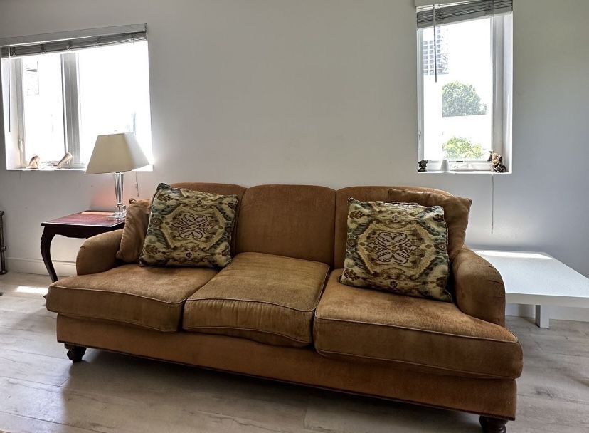 Groovy Vintage Copper Couch with Accent Pillows