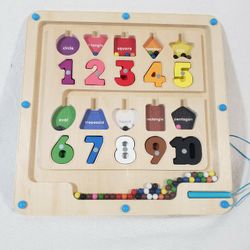 Wooden Magnetic Beads Maze Puzzle Learning Sorting Numbers Shapes Colors