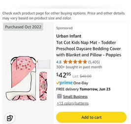 Urban Infant Tot Cot Kids Nap Mat - Toddler Preschool Daycare Bedding Cover with Blanket and Pillow - Poppies 