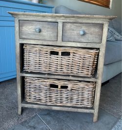 Wicker Basket Storage Cabinet – Rustic Farmhouse Style
