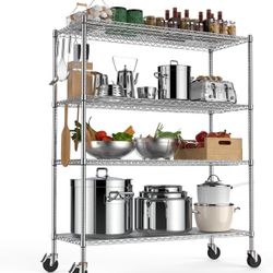 Wire Shelving Unit with Wheels, NSF Certified 4 Tier Adjustable Storage Shelves 60"×24"×72", 2400LBS Heavy Duty Shelving Commercial Grade Metal Storag
