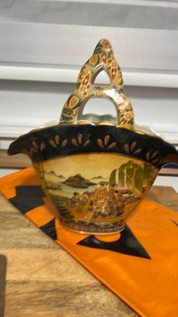Satsuma Porcelain Basket Vase