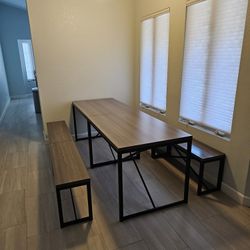 Gray/Black Dining Table With Benches
