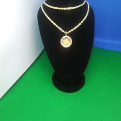 10K Gold Rope Chain with Jesus Pendant set with Diamonds