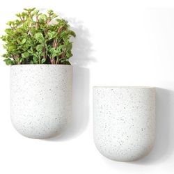 LA JOLIE MUSE Wall Hanging Planters for Indoor Plants，Hanging Flower Pots for Air Plants Succulent, Set of 2, 6 Inch, Speckled White

