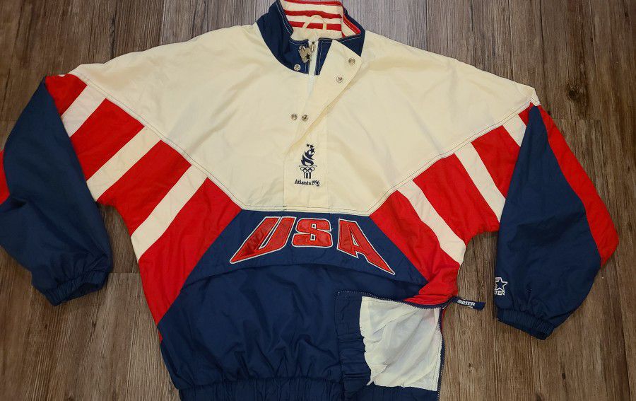 Starter Vintage1996 Olympics Atlanta USA Jacket Mens XLl Anorak Pullover Coat