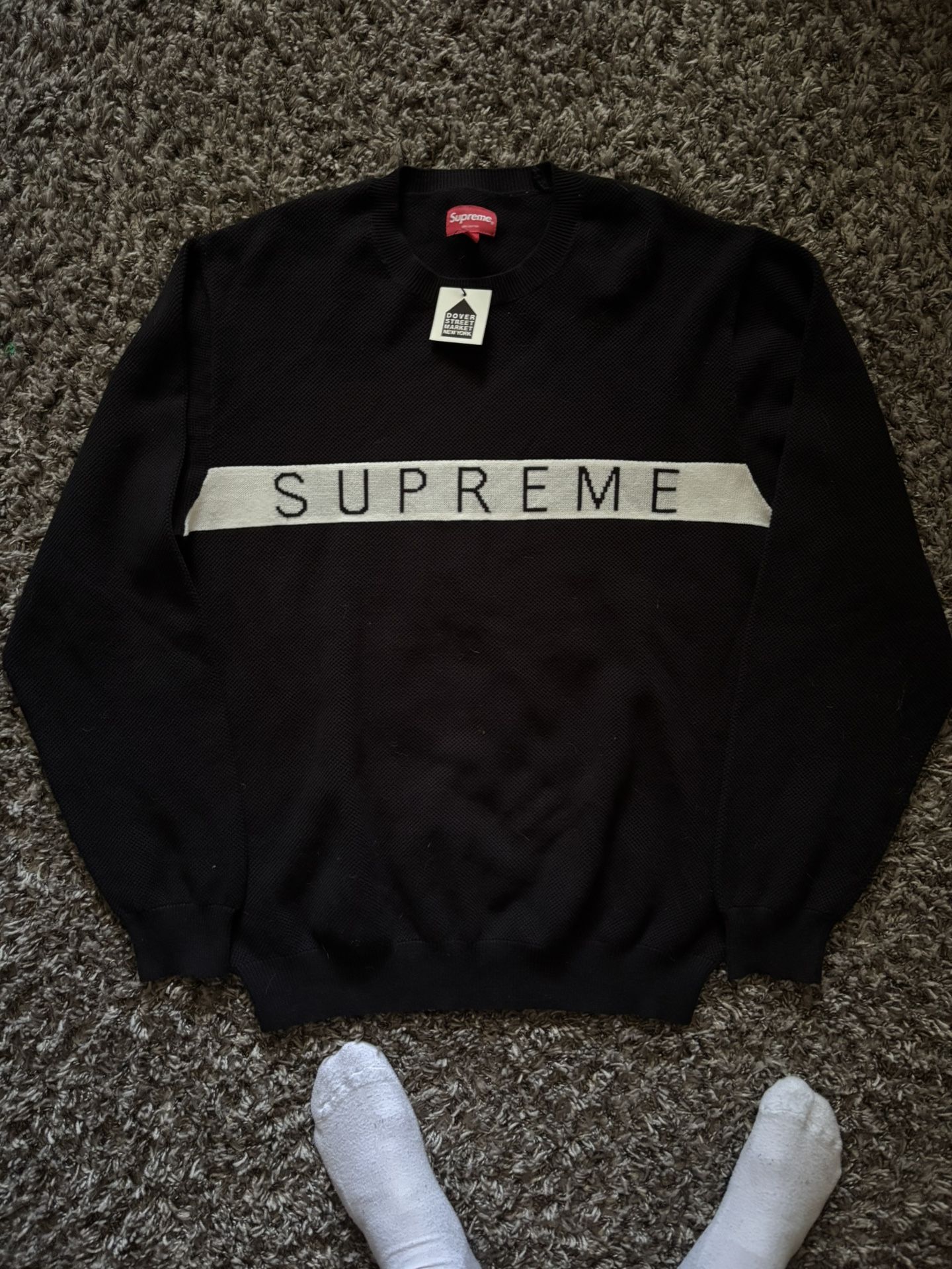 Supreme Logo Stripe Pique Crewneck