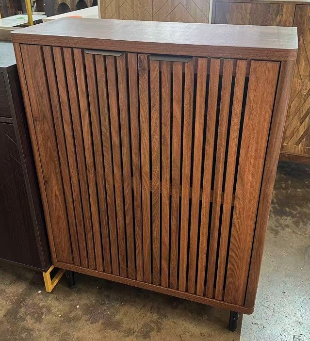 New assembled 6-Tier Wooden Shoe Cabinet with Louvered Doors & Adjustable Shelves