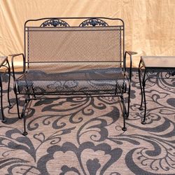 Beautiful Vintage Classic Woodard Wrought Iron Glider Bench Set with 2 Matching Glass Top Tables 👀!