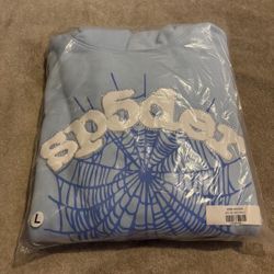 Blue Sp5der hoodie with rhinestones Puff print size L