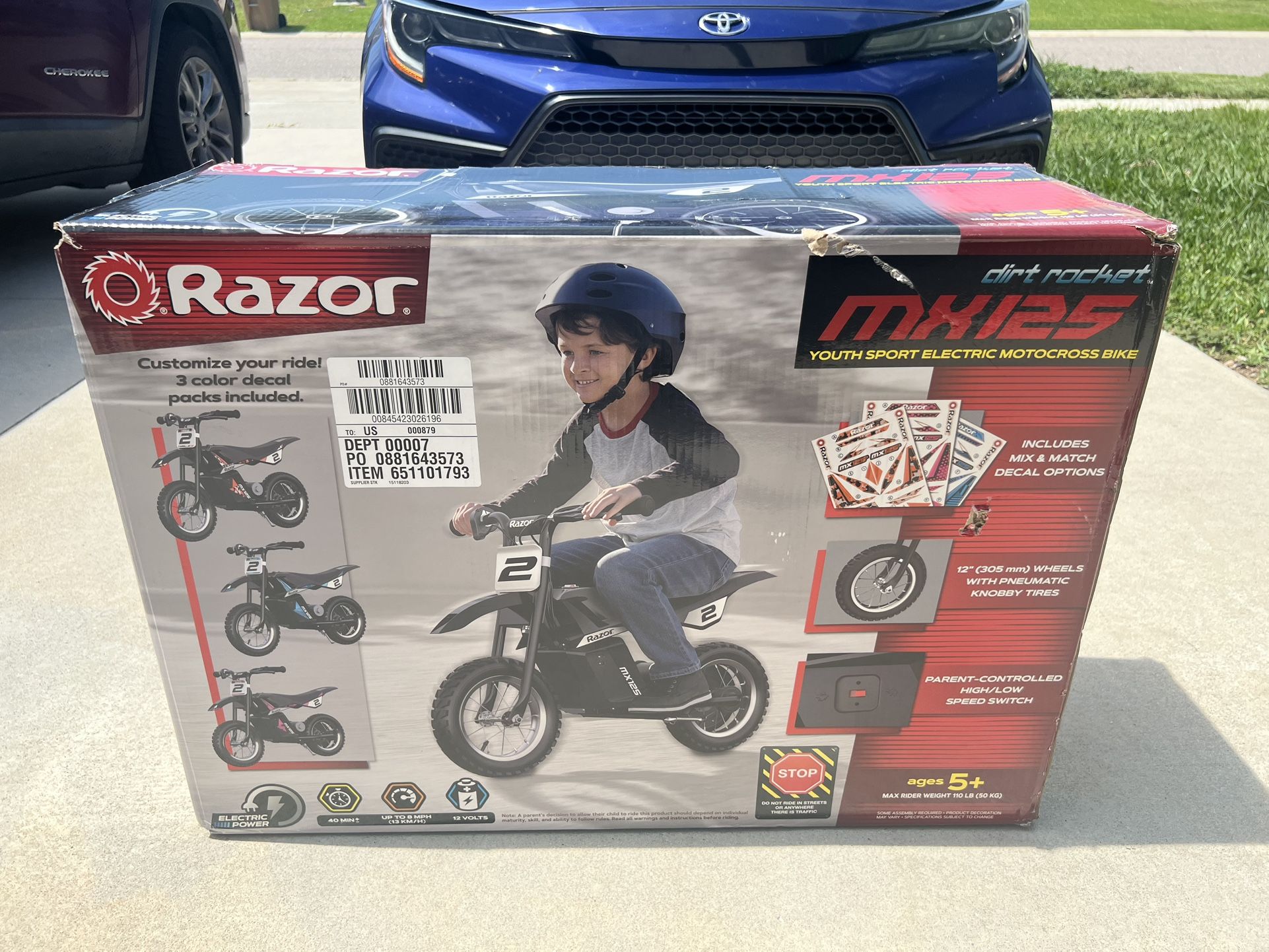 Razor Dirt Rocket MX125 Electric-Powered Dirt Bike - Black with Decal Included, for Child 5+