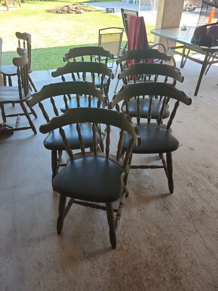 5 Solid Wood And Leather Chairs