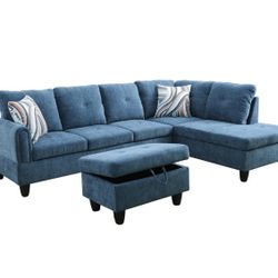 Blue Microfiber Sectional Couch And Ottoman