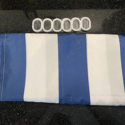 Shower Curtain White & Blue Vertical Stripes with Seven Curtain Rings 