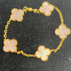Gold Clover Mother of Pearl Bracelet  Elegant Luxury Shine