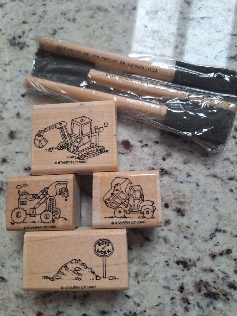 Stampin Up Wooden Stamps And Foam Brushes