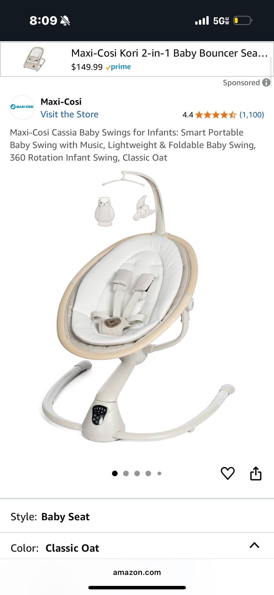 Maxi Cosi Cassia baby Swing In oat 