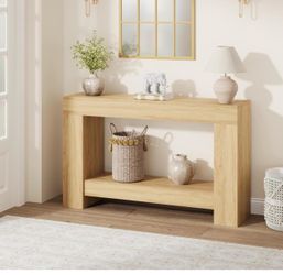 Light Oak Console Table with Bottom Shelf