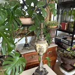 Antique Neoclassical Revival Lamp – Marble Base & Classical Globe, 42”