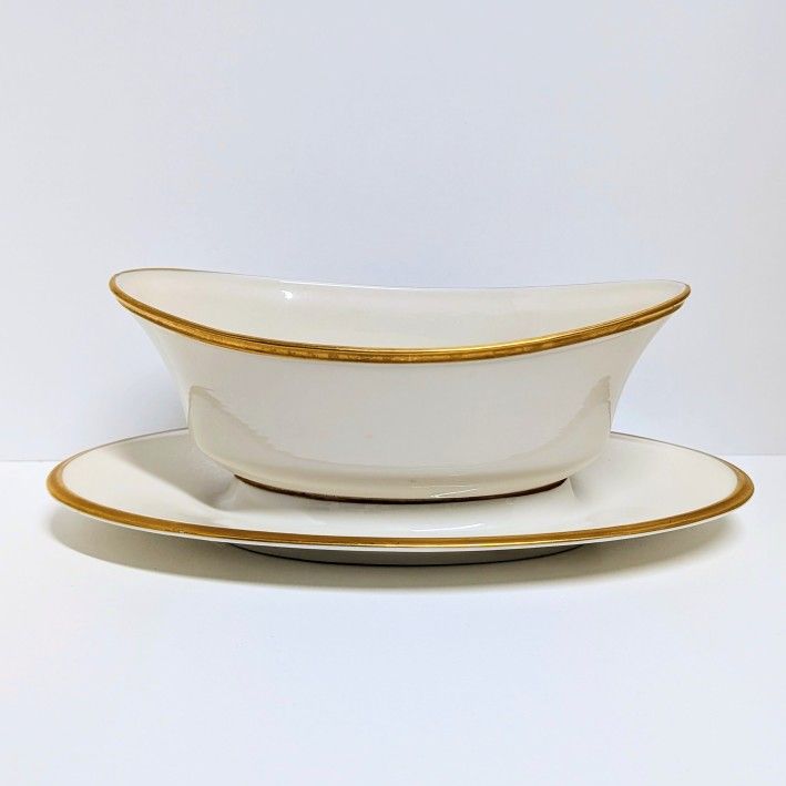 Lenox Eternal Gravy Boat with Attached Underplate – Ivory & Gold Trim, Made in USA