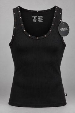 Andrew Christian Studded A Shirt Tank Black Ribbed NWT