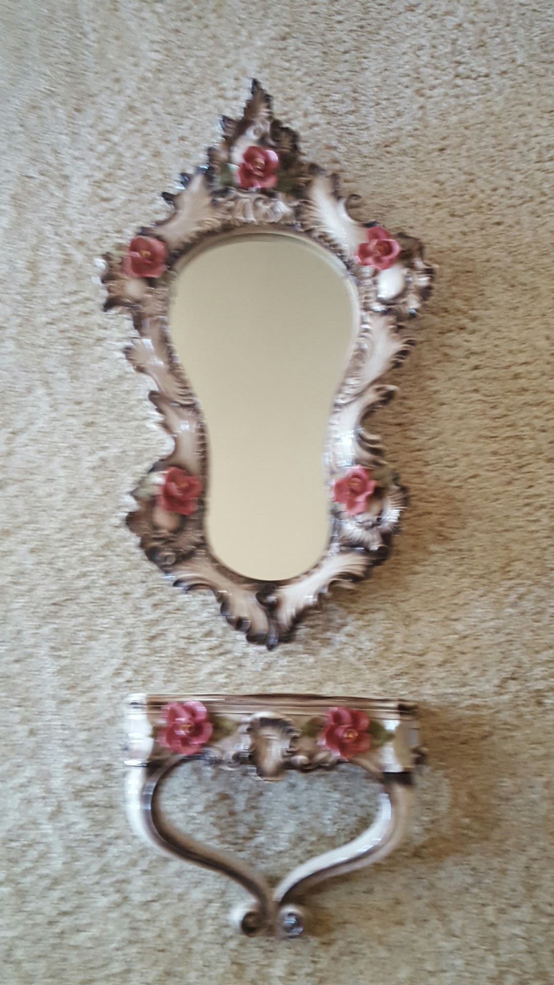 Capodimonte Italian porcelain mirror and shelf