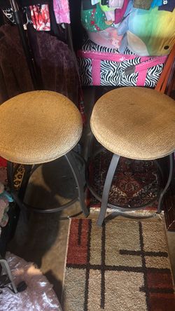 Set of 2 Metal Bar Stools with Upholstered Seats