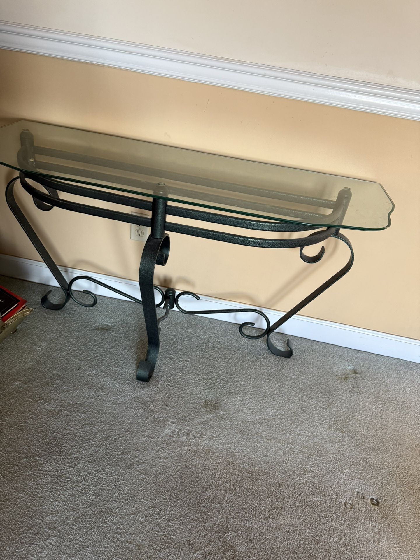 Green Wrought Iron and Glass Console Table