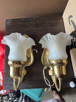 Brass Wall Sconces with Frosted Glass Shades – Set of 2