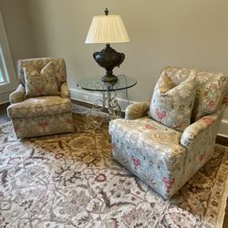 Pair Of Custom Upholstered Swivel Chairs