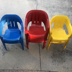 Eleven 20x15x12” Children’s Plastic Chairs Blue(3), Yellow(3) & Red(5)