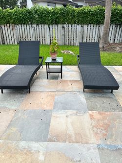 3-Piece Adjustable Wicker Chaise Lounge Set
