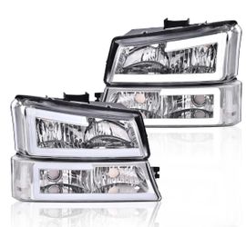 03-06 Chevy Silverado Chrome Clear Reflector LED Strip Headlights Parking Lights