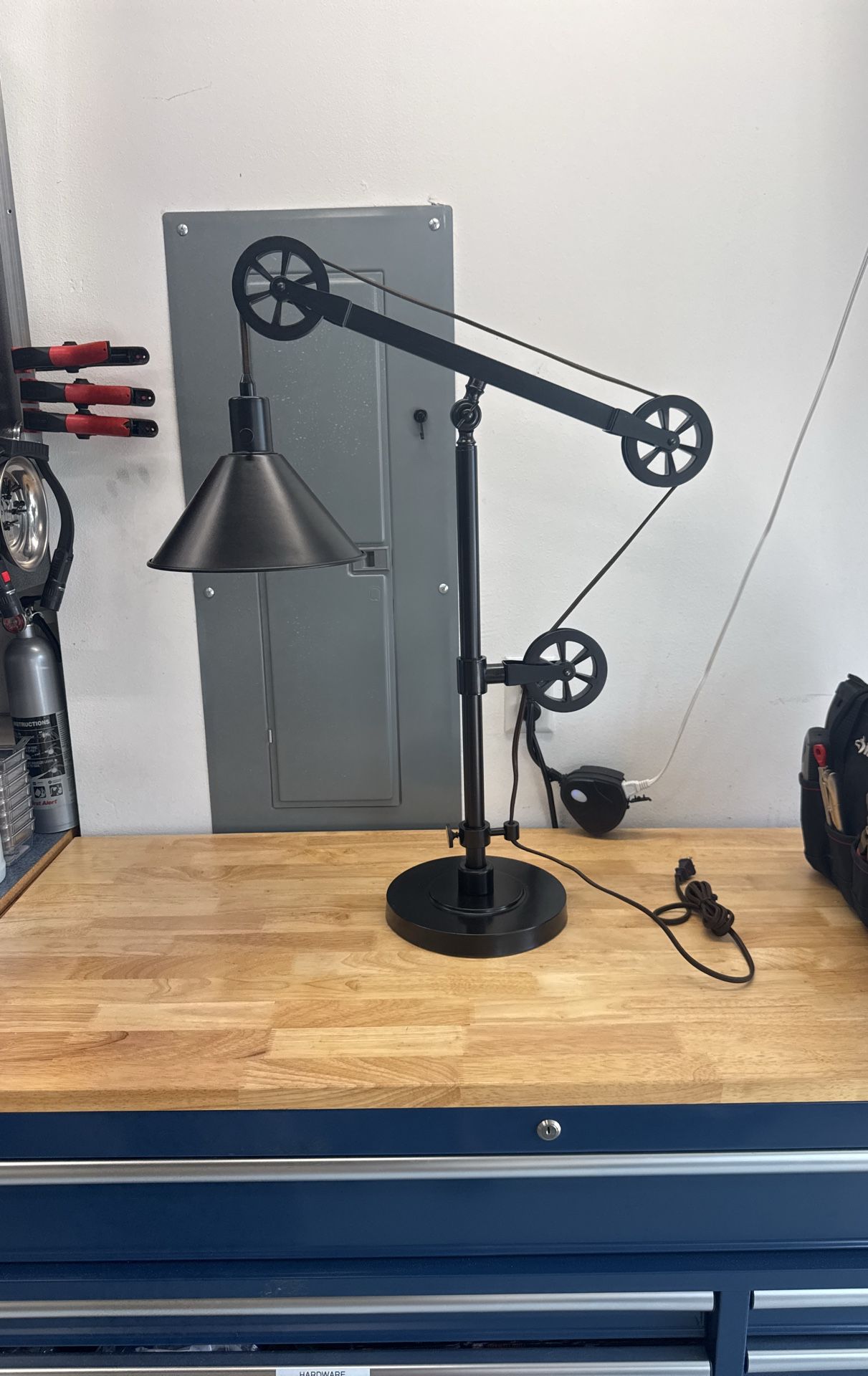 29 Tall Pulley System Table Lamp: Adjustable Height, Bronze Finish