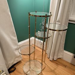 Hollywood Regency Gold Metal And Glass Stand 