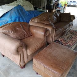 Thomasville Leather Couch, Chair And Ottoman.