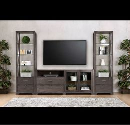 Tienen gray transitional tv stand w/ 2 Pier cabinet